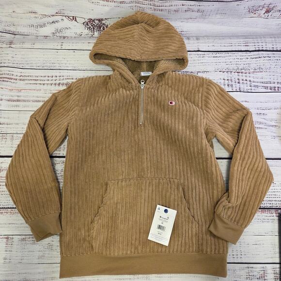 Champion Other - Champion Corduroy Fleece Hoodie 1/4 Zip Khaki Youth Large 14-16